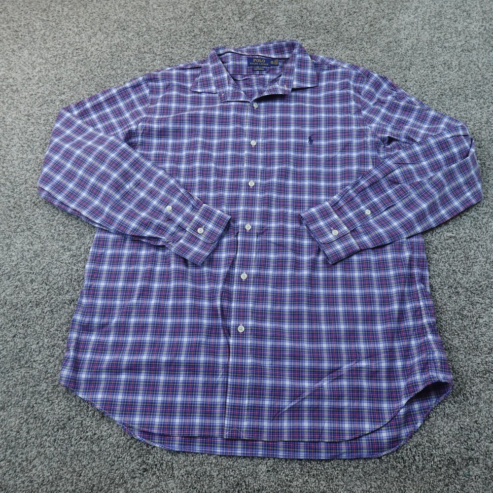 Polo Ralph Lauren Shirt Mens 2XL Blue Plaid Performance Button Up Long Sleeve